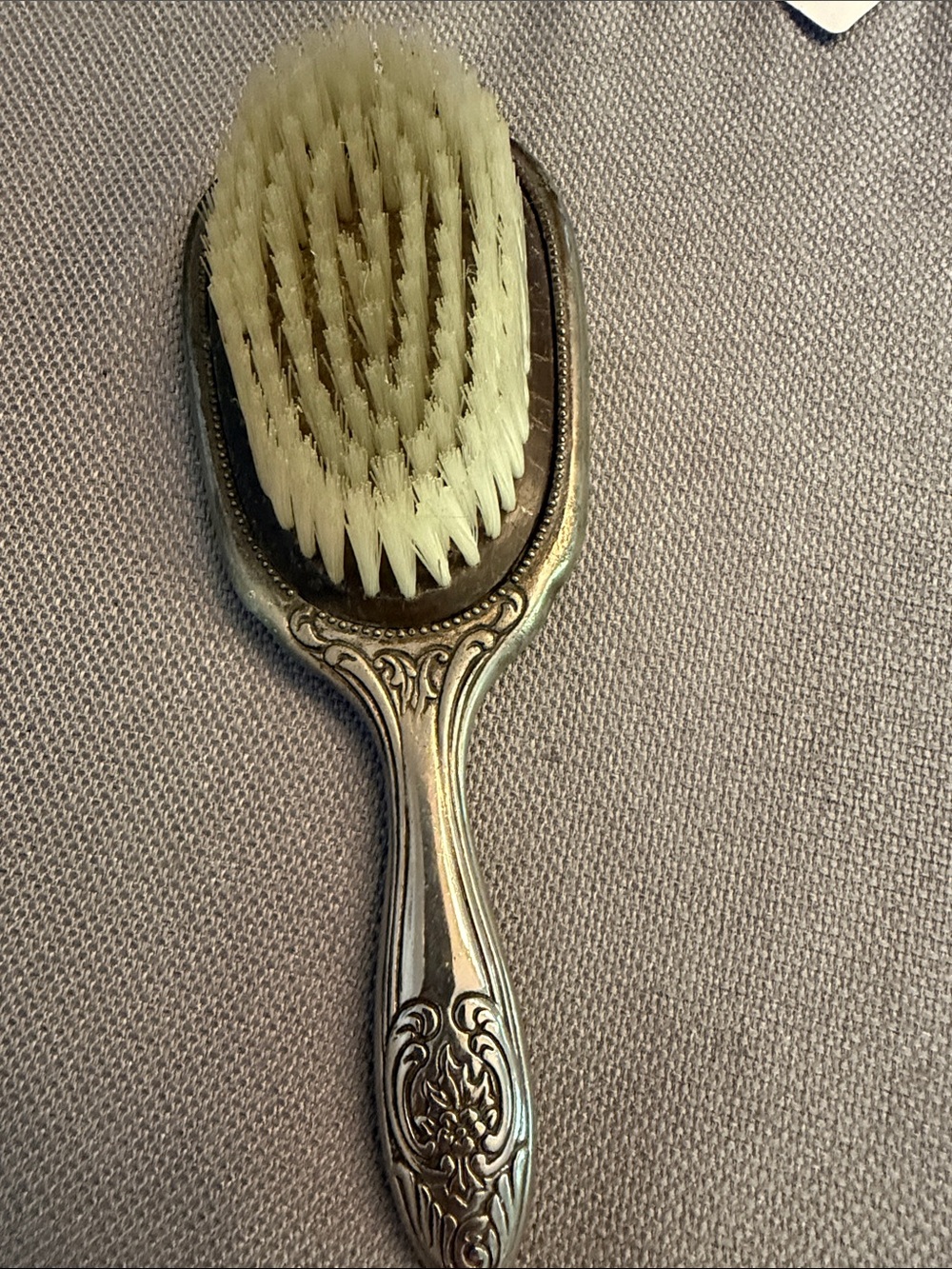 Vintage Silver plated Grooming Brush with White Bristles